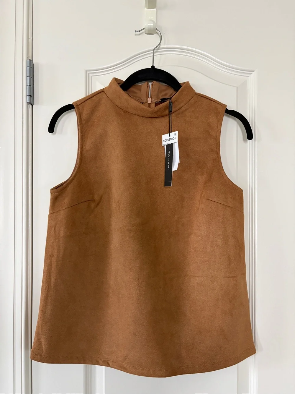 T Tahari Camel Suede-Look Sleeveless top
